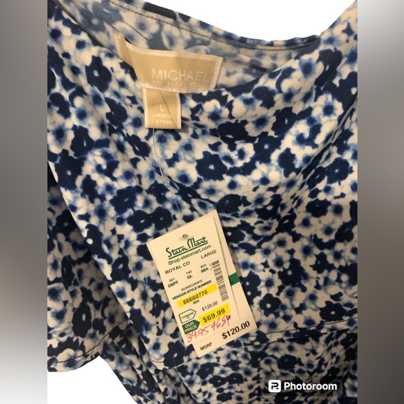 Michael Kors blue and white size large dress one cold shoulder tie belt - Picture 5 of 6